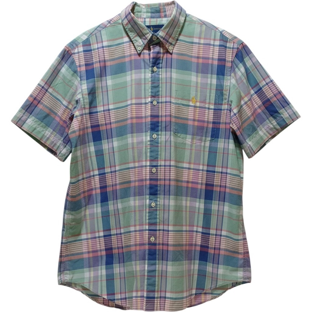 Ralph Lauren Mens L Pastel Plaid‎ Short Sleeve Shirt Cotton Preppy Old Money